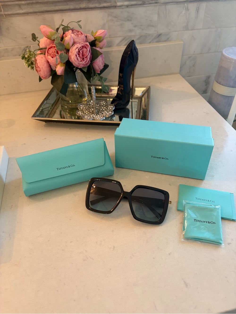 Tiffany & Co. Women's Black Square Sunglasses with Tiffany Blue Case